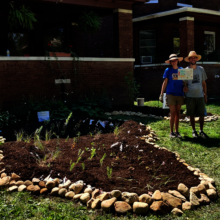 Detroit homeowner, with new rain garden, 2020