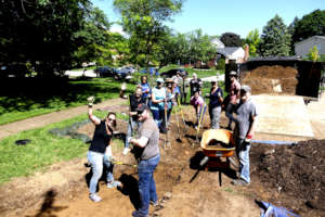 Volunteers Digging a Rain Garden