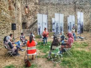 Community members join an story-telling workshop