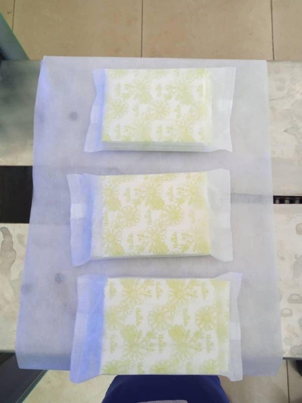 The sanitary pads in their packaging