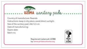 Uzima Sanitary Pads, packaging (back)