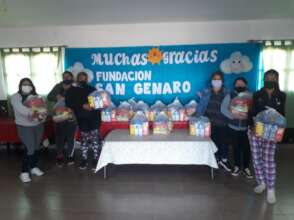 Rural families receiving food bags