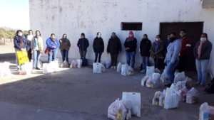 Delivering donations of sanitary and hygiene kits