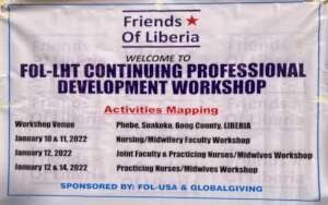Welcome sign for workshop attendees