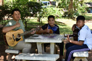 Children have practiced playing guitar