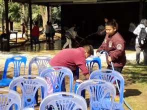 Children were cleaning the center