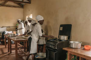 Students preparing the food for a celebration