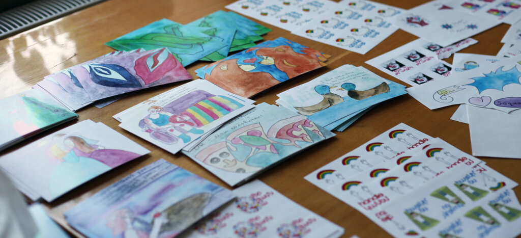 stickers and postcards of art workshop