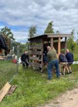 Many hands make light work - moving the shed!