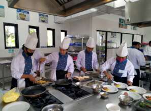 Vocational students in kitchen