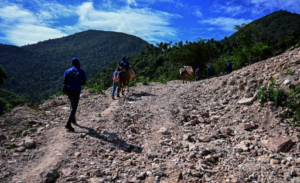 Staff trek with supplies to serve rural Haitians.
