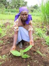 Grace with planted Banana seedling