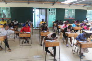 Students doing exams during August STEM Camp