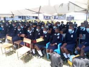 students in new school uniforms