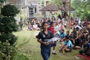 Student walk after taking her supplies