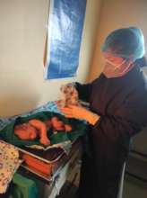 A PHASE Staff attending a neonate after delivery
