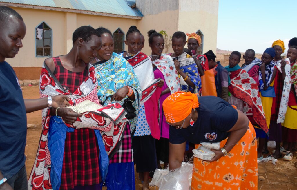 Women receiving food donations