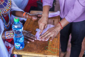 Women training on Sanitary pad sewing