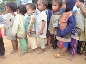 Queuing up for donation packages