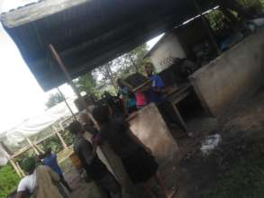 the student youth on briquette extruding exercise