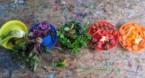 Fruit and veggie rainbows for the children