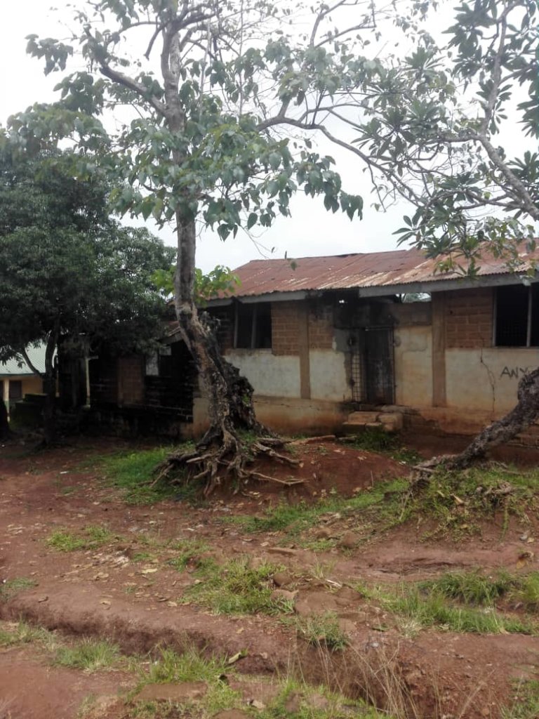 School building with damaged walls
