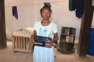 Onike with her radio