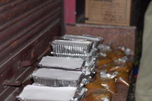 Pre-packaged meals ready to be handed out.