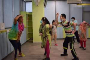Children and adults enjoying Zumba class