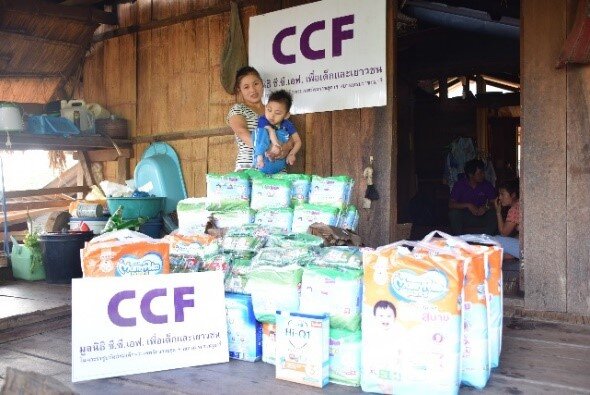 rice, eggs, canned food and others for children.