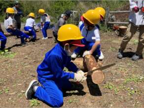 Children experience sawing trees.