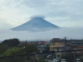 Fuji wearing a "cloud hat" - such a charming sight