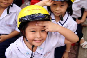 A student at a 2015 road safety education event.