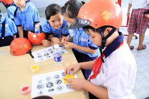 Students play traffic safety games