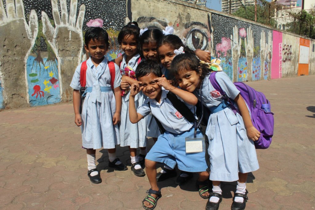 Happy school girls