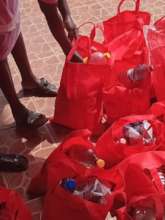 Ready for distribution (bottles contain sanitizer)