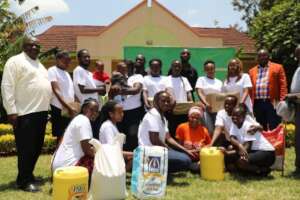 Trainees receive donations on behalf of the center