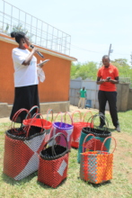 Sharing testimony and displaying her products