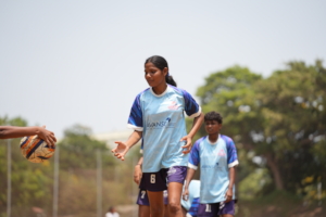 Karishma pauses during practice in her match kit.