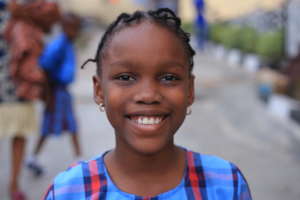 One of the children ready for school