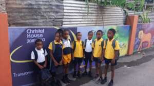 Students at their new bus stop.