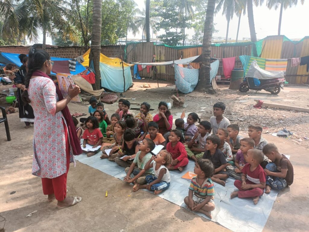 Slum children, learning through activities
