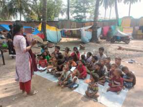 Slum children, learning through activities