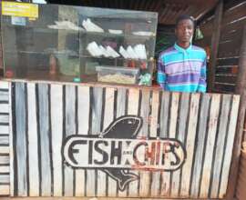 Qiniso Vilakati at his fish and chips shop.