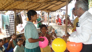 joyfully receiving playing balls