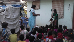 children excited to receive school needs