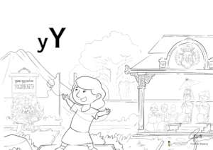 Black and white draft of the poster for letter Y