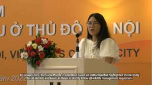 Bui Thi Ha speaking at Hanoi Bear Media Briefing