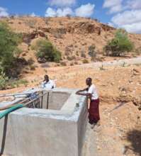 Date palm farmers at the irrigation site in Yalho