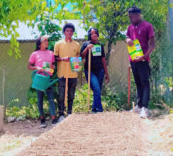 Students planting in the school garden.